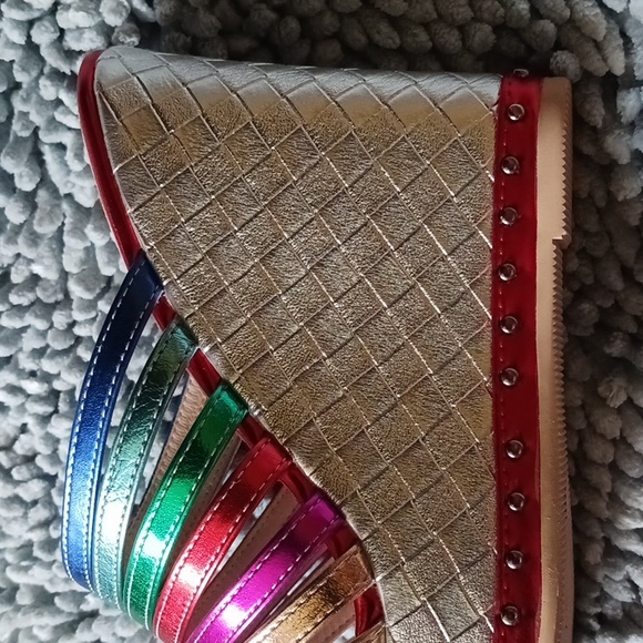 Multicolor metallic rainbow Strappy Sandal Platform Wedge Heels Women's 7.5 - Picture 4 of 9